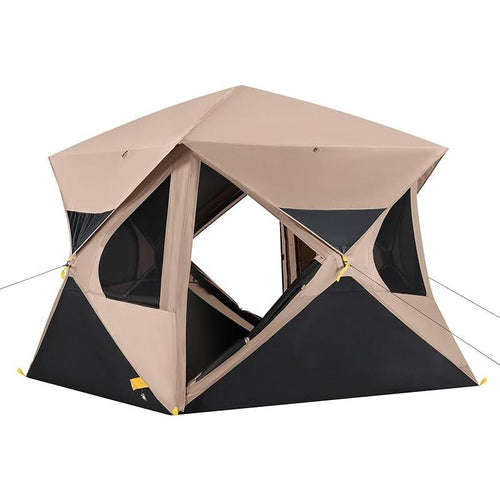 4 Person Pop Up Camping Tent, Instant Cabin Tent Sets Up in 60 Seconds, Portable Hub Tent with Rainfly, Windproof Family Tent for Outdoor Camping & Overlanding