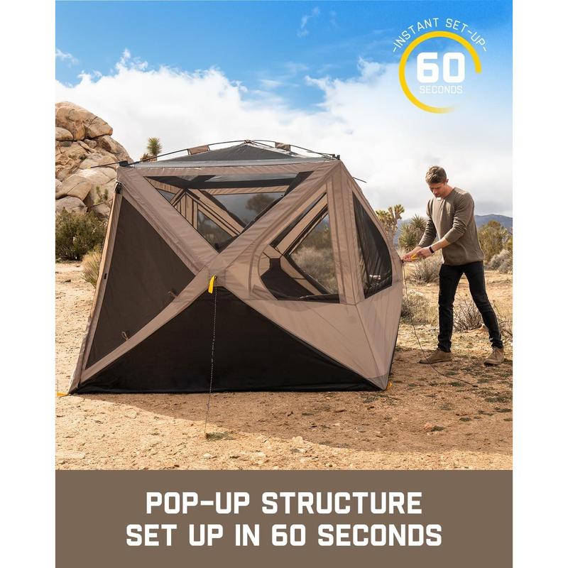 4 Person Pop Up Camping Tent, Instant Cabin Tent Sets Up in 60 Seconds, Portable Hub Tent with Rainfly, Windproof Family Tent for Outdoor Camping & Overlanding
