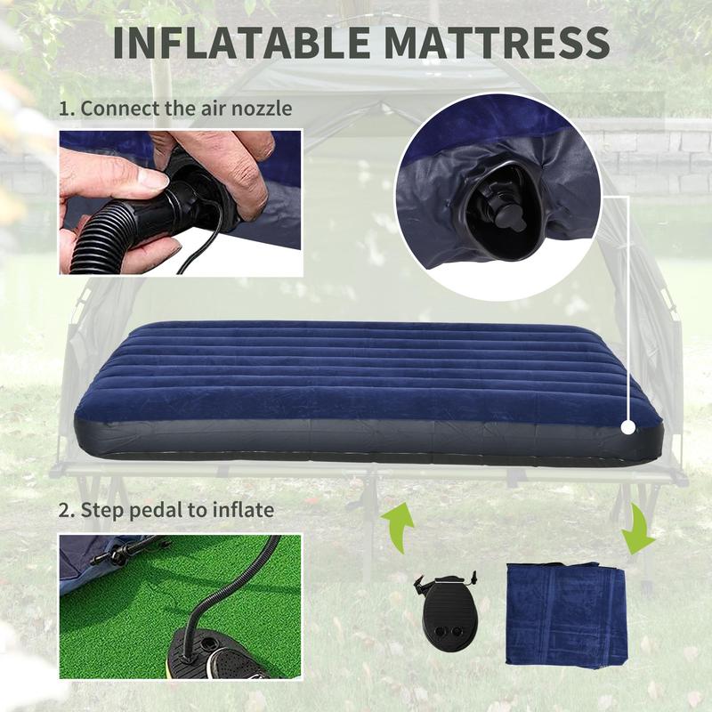 1/2 Person Foldable Camping Cot with Tent, Bedspread and Thick Air Mattress, 4-In-1 Elevated Camping Bed Tent for Outdoor Hiking, Picnic, Travel