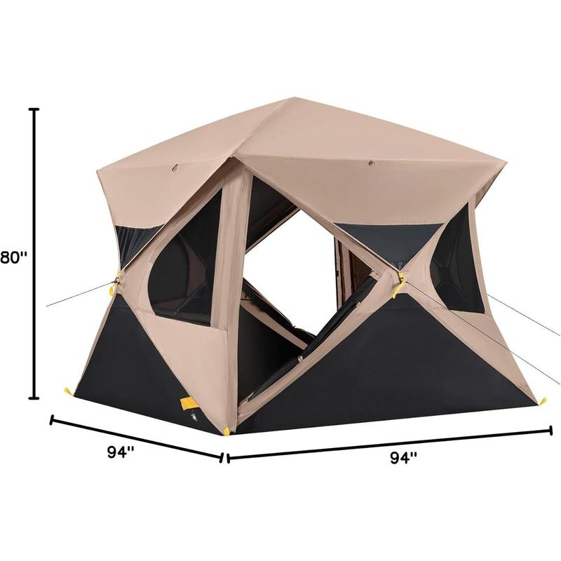 4 Person Pop Up Camping Tent, Instant Cabin Tent Sets Up in 60 Seconds, Portable Hub Tent with Rainfly, Windproof Family Tent for Outdoor Camping & Overlanding